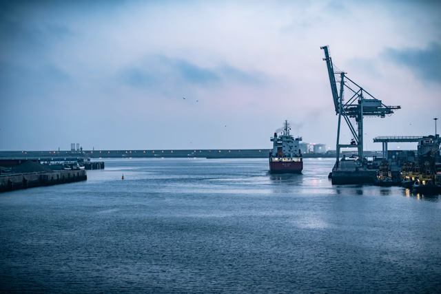 Cargo ship at harbour berth